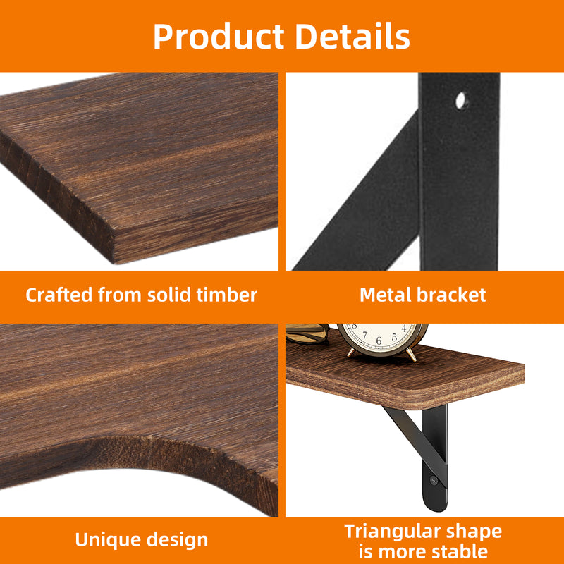 SUPERLELE 5-Pieces Floating Shelves for Wall, Rustic Wood Wall Mounted Corner Shelf Dark Carbonized Black