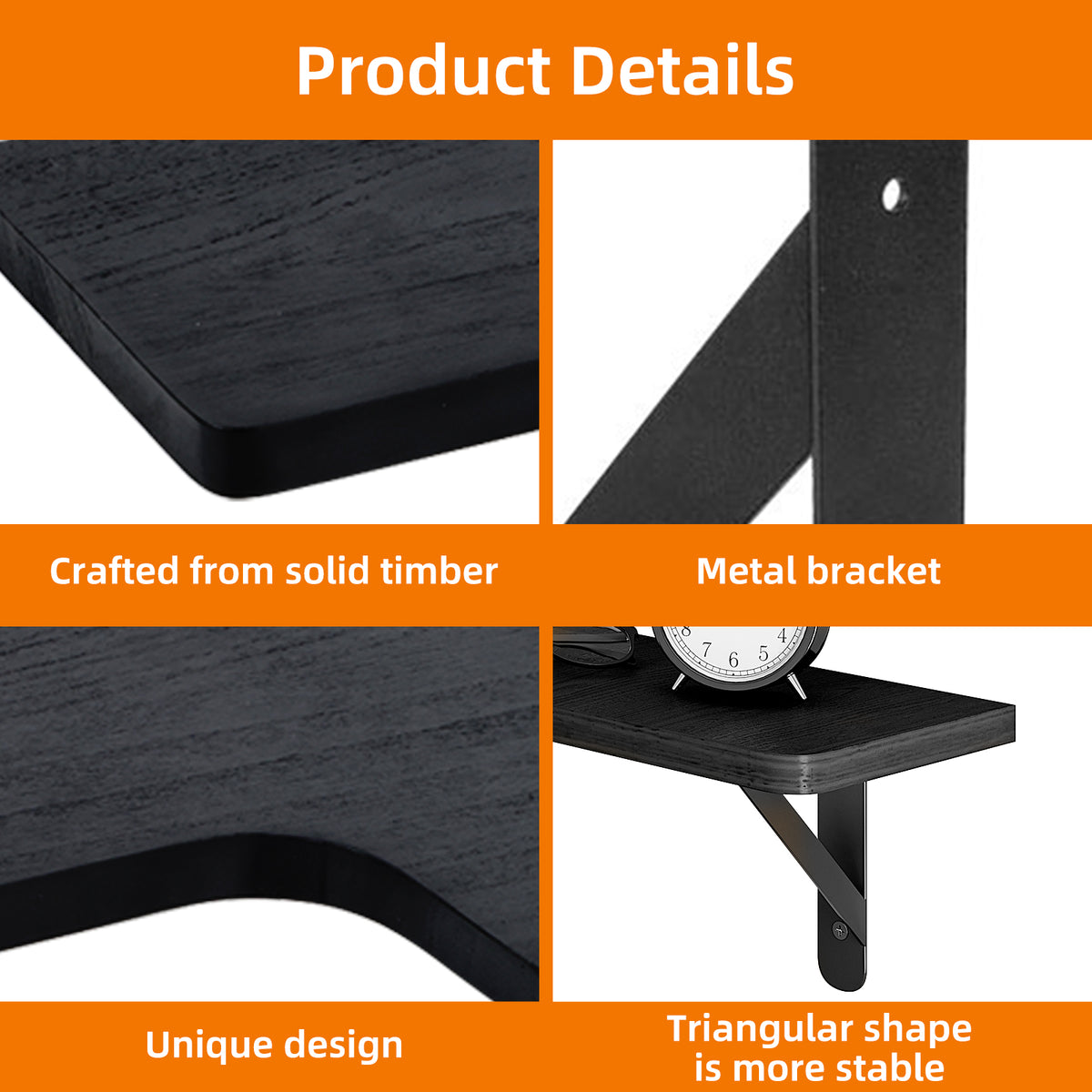 SUPERLELE 5-Pieces Floating Shelves for Wall, Rustic Wood Wall Mounted Corner Shelf Black