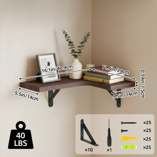 SUPERLELE 5-Pieces Floating Shelves for Wall, Rustic Wood Wall Mounted Corner Shelf Walnut Brown