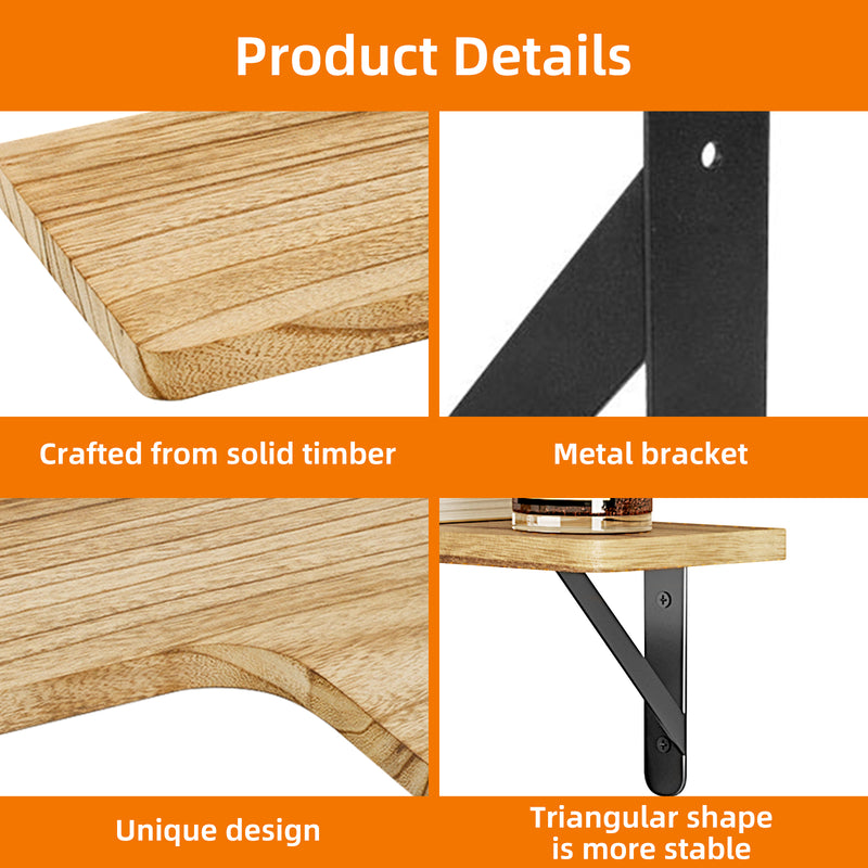 SUPERLELE 5-Pieces Floating Shelves for Wall, Rustic Wood Wall Mounted Corner Shelf Carbonized Black