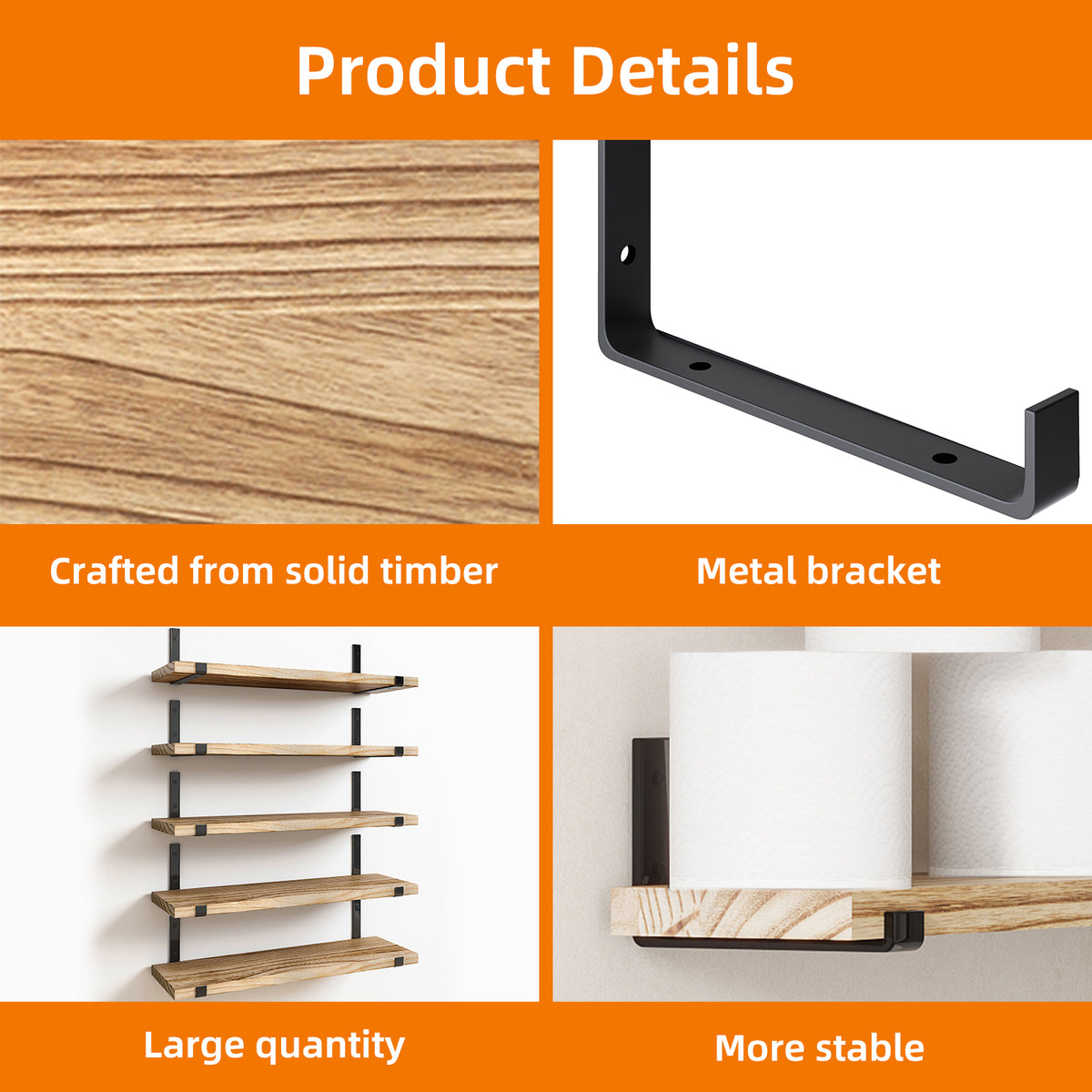 SUPERLELE Floating Shelves Set of 5, Width 4.7 Inches, Rustic Wood Wall Storage Shelves