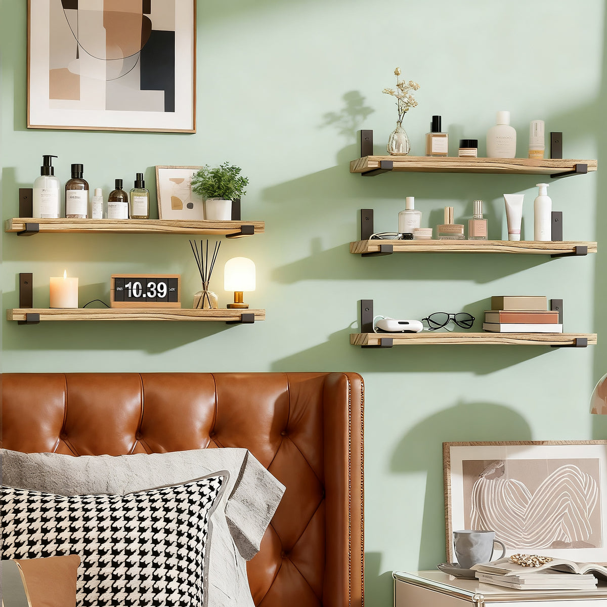 SUPERLELE Floating Shelves Set of 5, Width 4.7 Inches, Rustic Wood Wall Storage Shelves