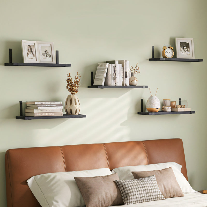 SUPERLELE Floating Shelves Set of 5, Width 4.7 Inches, Rustic Wood Wall Storage Shelves