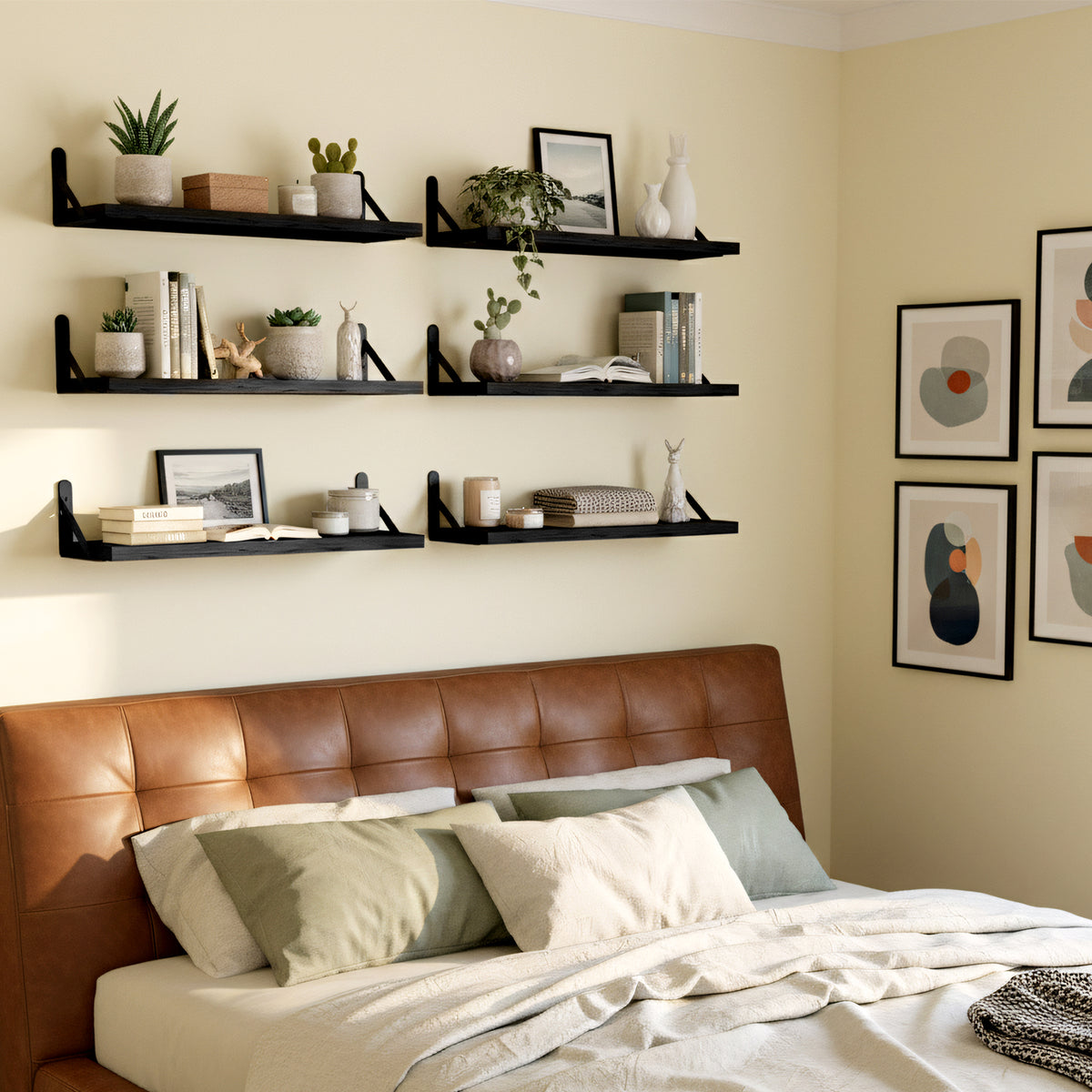 SUPERLELE 8-Pieces 4.7" Width Rustic Wood Narrow Floating Shelves