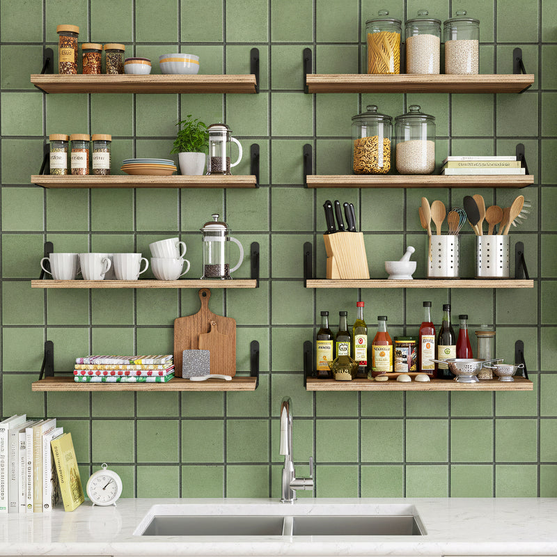 SUPERLELE 8-Pieces 4.7" Width Rustic Wood Narrow Floating Shelves