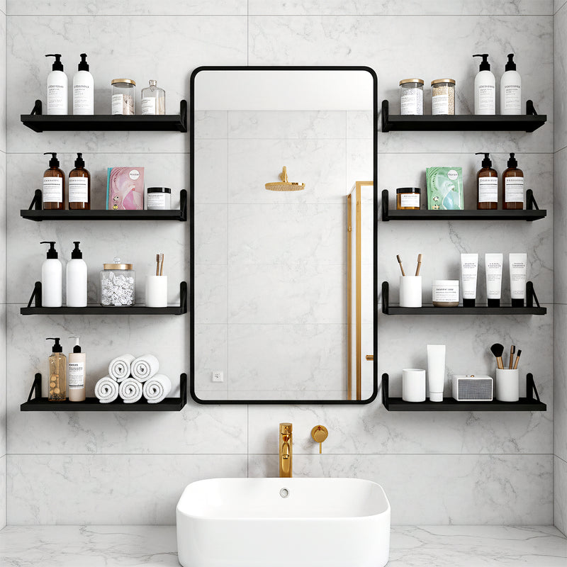 SUPERLELE 8-Pieces 4.7" Width Rustic Wood Narrow Floating Shelves