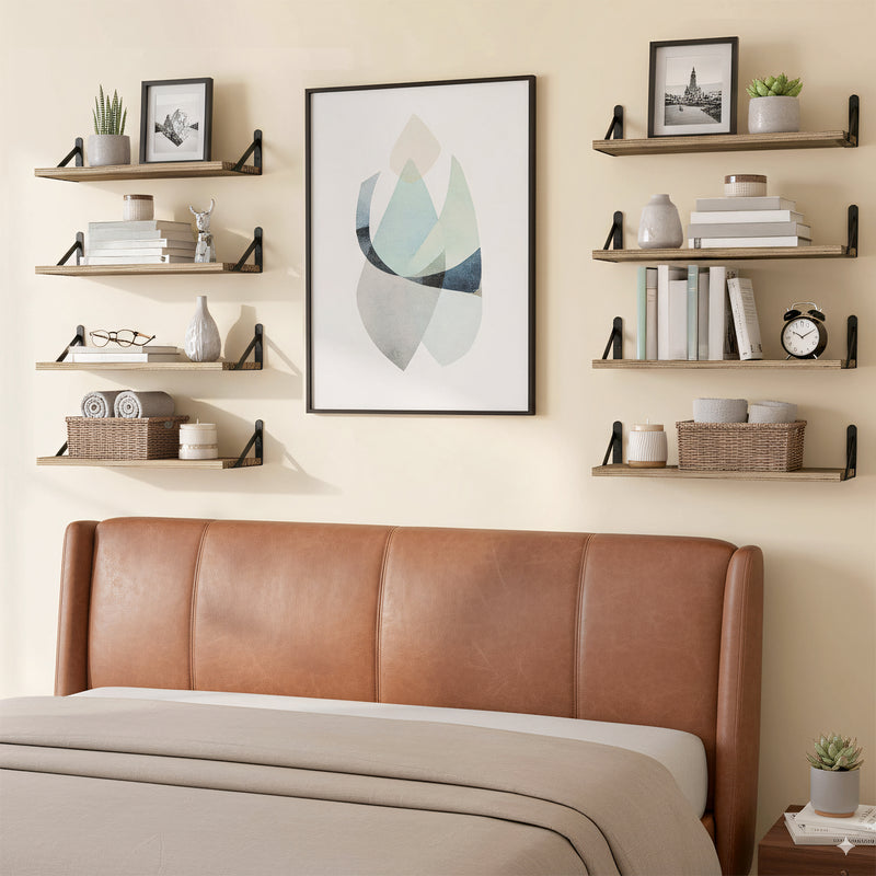 SUPERLELE 8-Pieces 4.7" Width Rustic Wood Narrow Floating Shelves