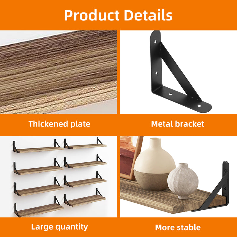 SUPERLELE 8-Pieces 4.7" Width Rustic Wood Narrow Floating Shelves