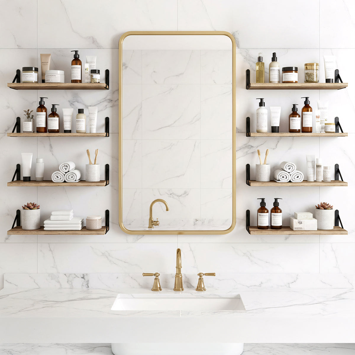 SUPERLELE 8-Pieces 4.7" Width Rustic Wood Narrow Floating Shelves