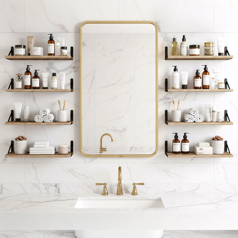 SUPERLELE 8-Pieces 4.7" Width Rustic Wood Narrow Floating Shelves