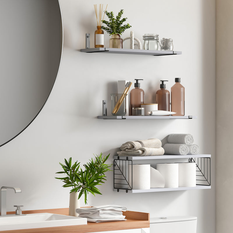 SUPERLELE 3+1 Tier Floating Shelves, 15.8in Farmhouse Rustic Wood Shelves