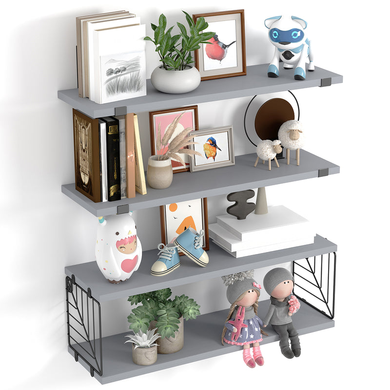 SUPERLELE 3+1 Tier Floating Shelves, 15.8in Farmhouse Rustic Wood Shelves