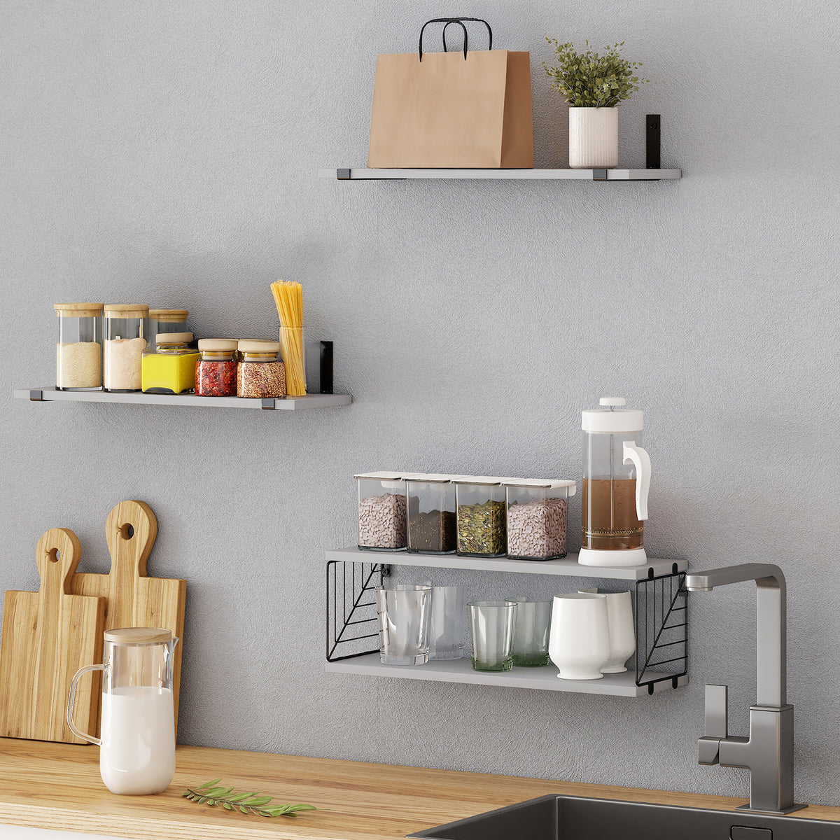 SUPERLELE 3+1 Tier Floating Shelves, 15.8in Farmhouse Rustic Wood Shelves