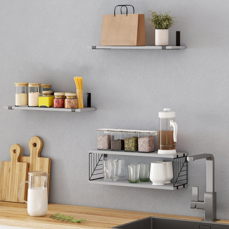 SUPERLELE 3+1 Tier Floating Shelves, 15.8in Farmhouse Rustic Wood Shelves