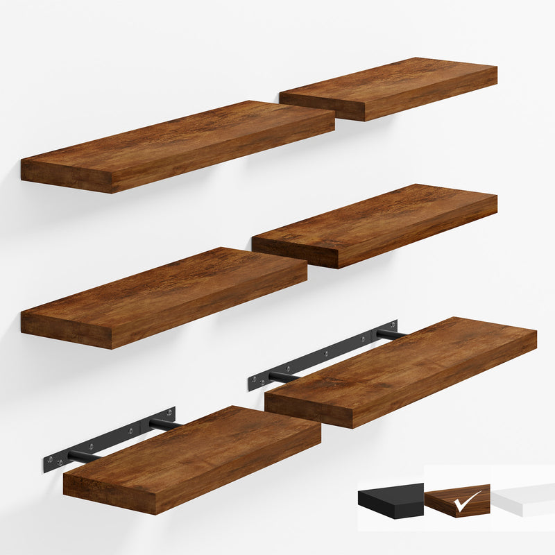 SUPERLELE 6 Pcs 3 Sizes Wooden Wall Mounted Floating Shelves