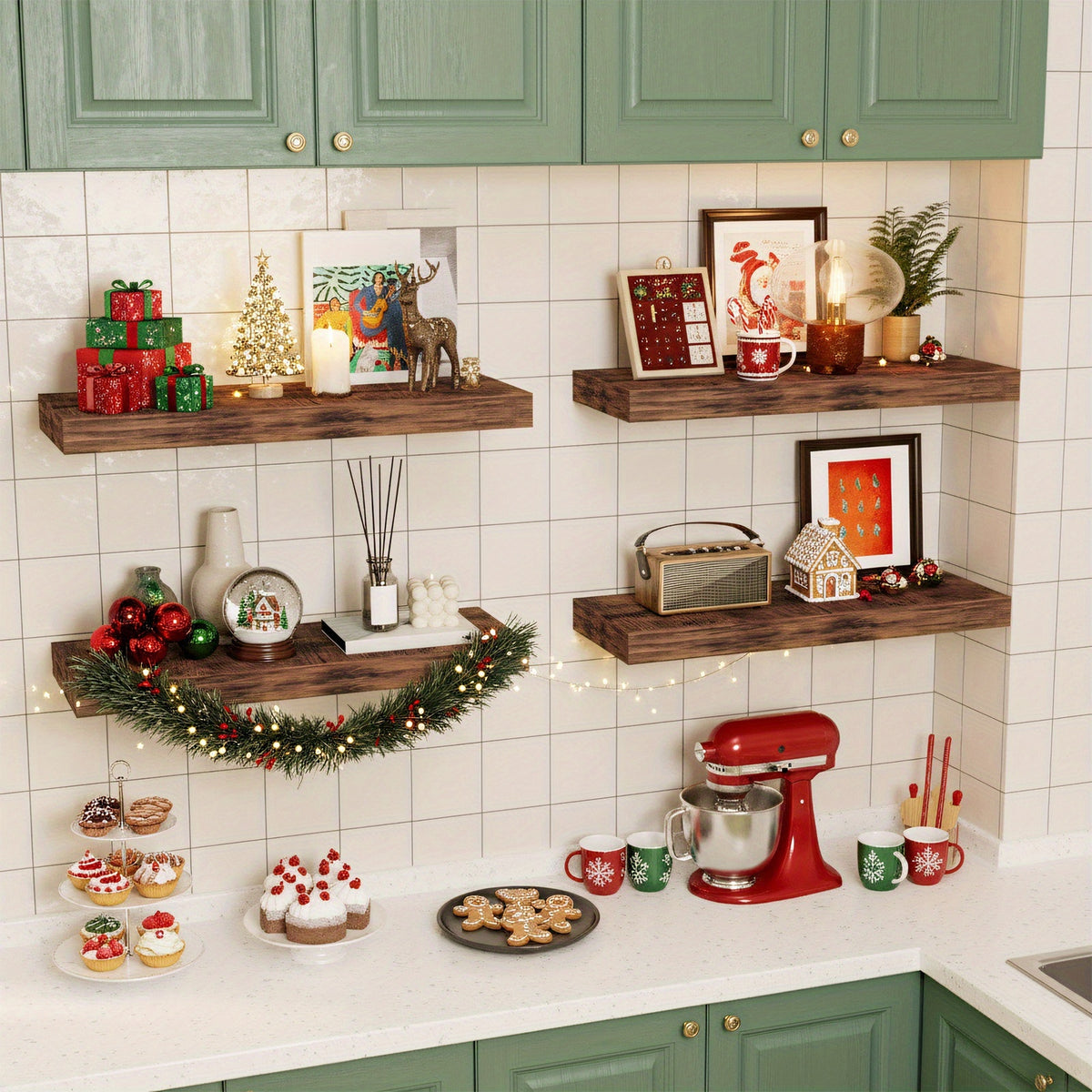 SUPERLELE 8-Piece Floating Shelves for Wall, Wall Mounted Rustic Wood Shelves