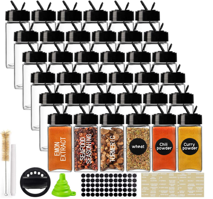 Glass bottle set,36 Pack 4oz Square Glass Spice Jars with Black Lids