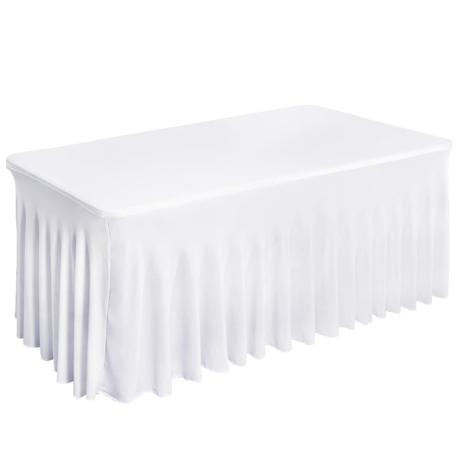 Tableware Decoration,White Spandex Table Skirt - 6 Foot Rectangular Table Cover for Weddings