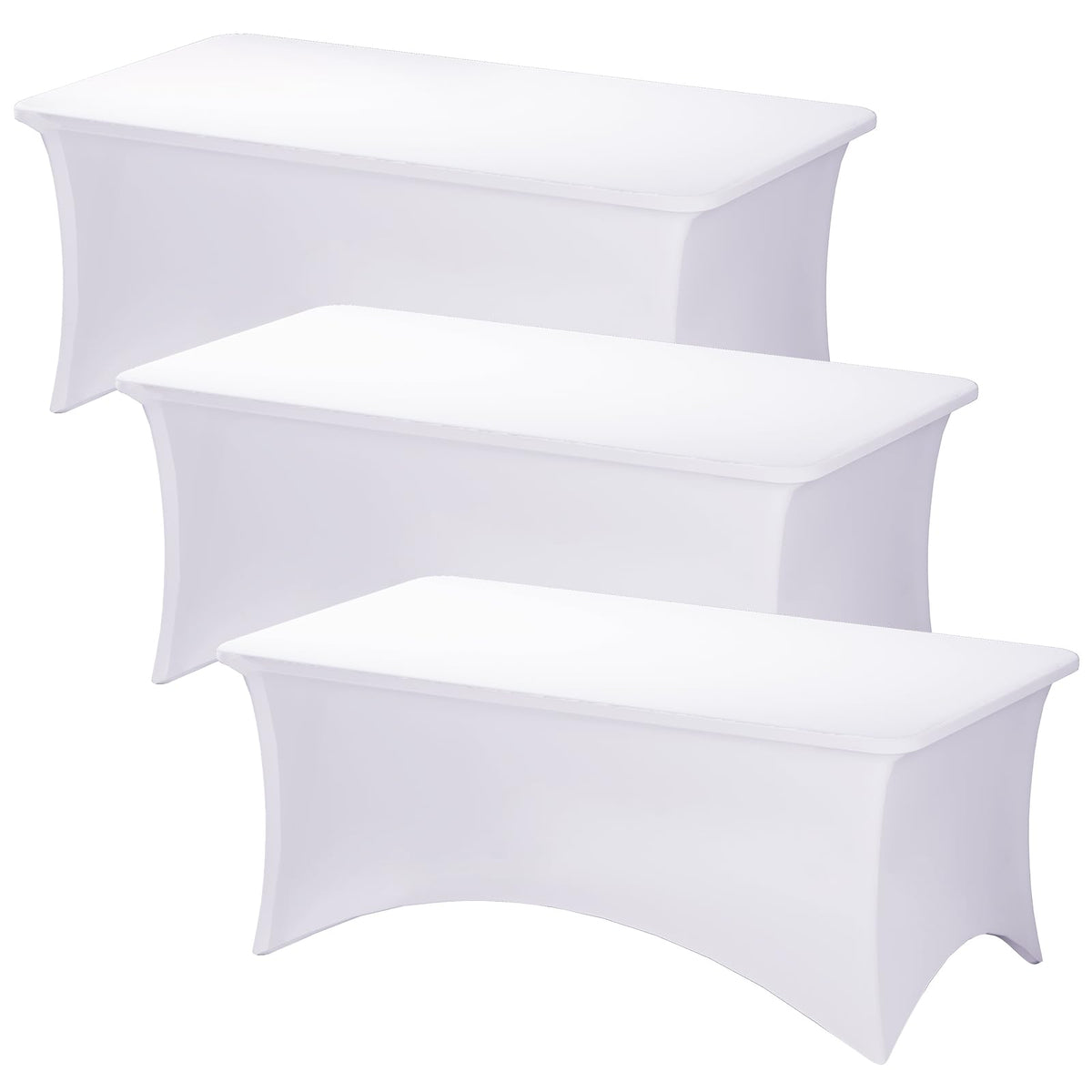 Table Cloths,3-Pack Elastic Spandex Tablecloths - 6ft Rectangular Fitted White Table Covers