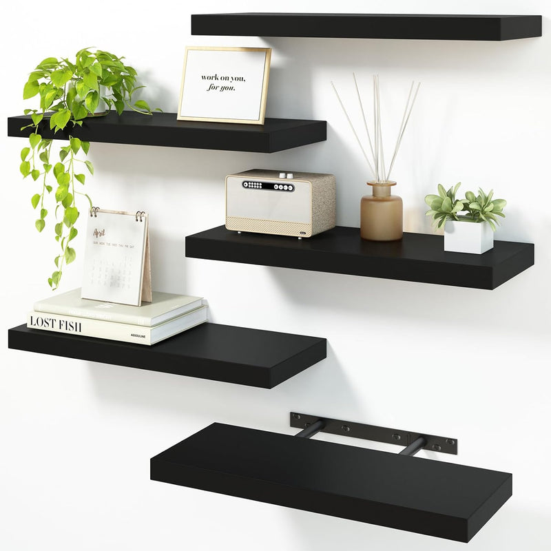 SUPPERLELE 5-Pieces 15.8in Floating Wall Shelves in MDF Wall Mounted Shelves