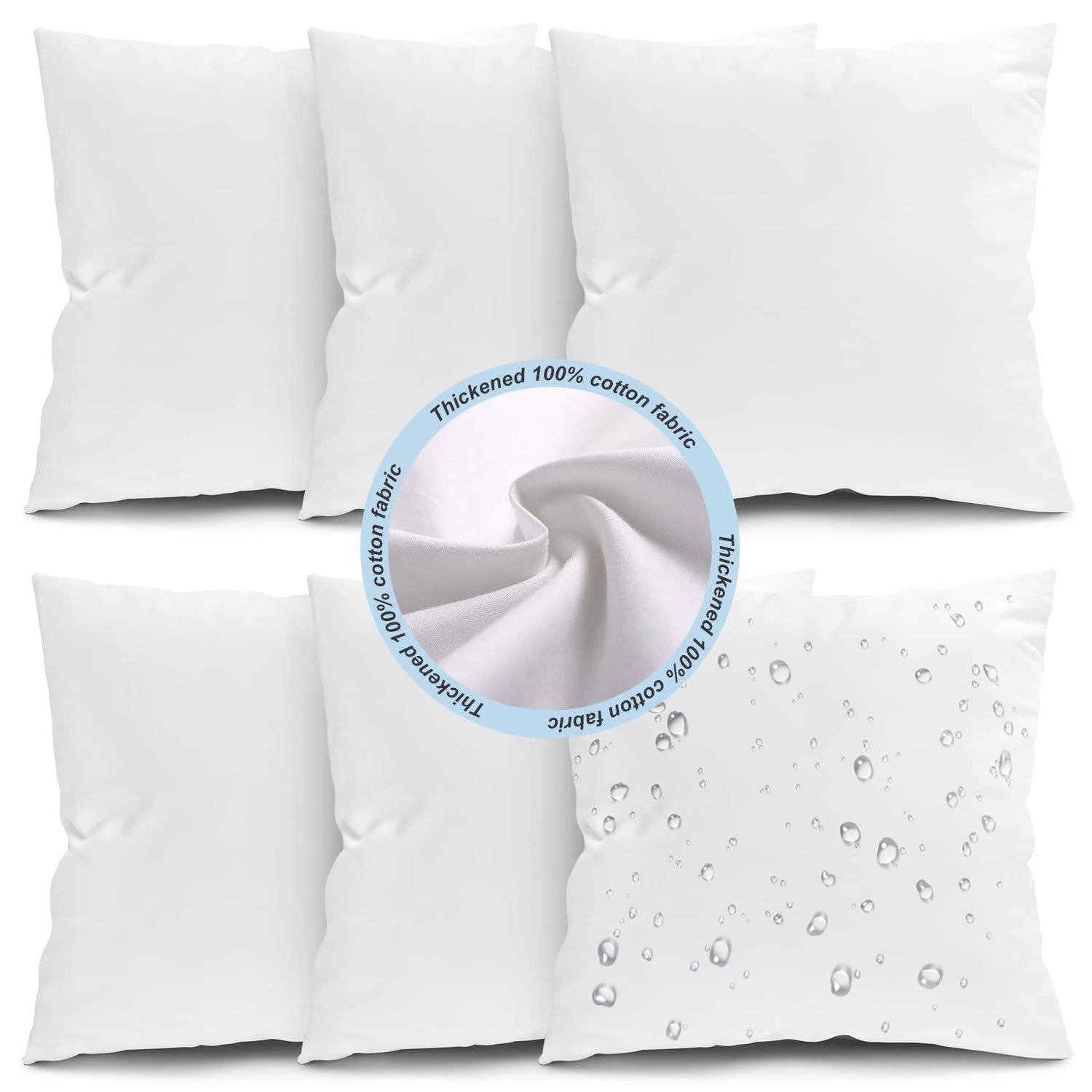 Pillow Inner,6-Pack 18" Square Waterproof Pillow Inserts - Outdoor Decorative Cushion Forms for Patio Furniture