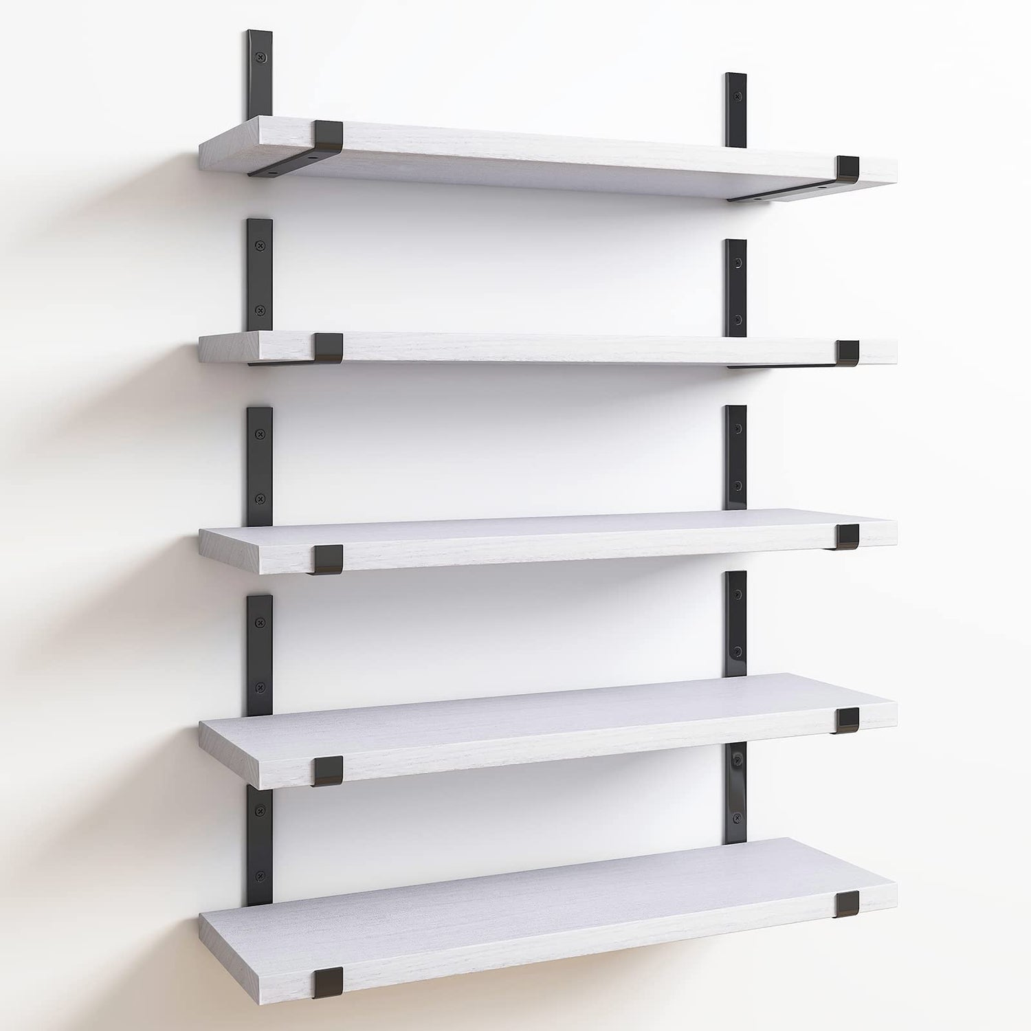 Floating Shelves,5-Pack White Floating Shelves - 4.7" Depth Rustic Wood Wall Storage for Home Decor