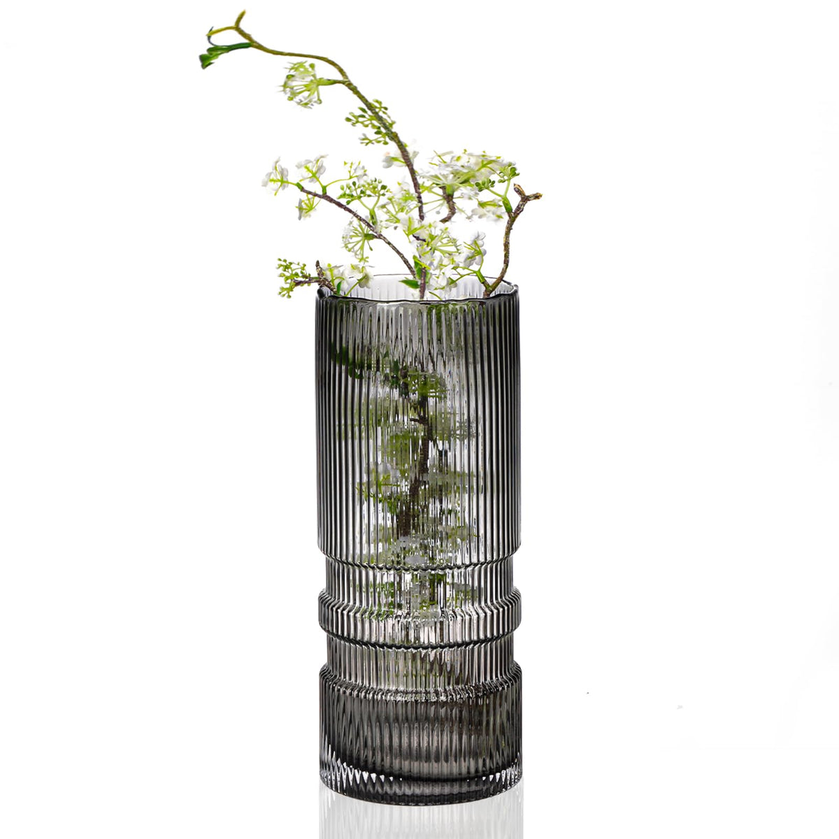 Glass Vase,12 Inch Smoke Gray Glass Vase - Modern Tall Flower Container for Living Room & Office Decor