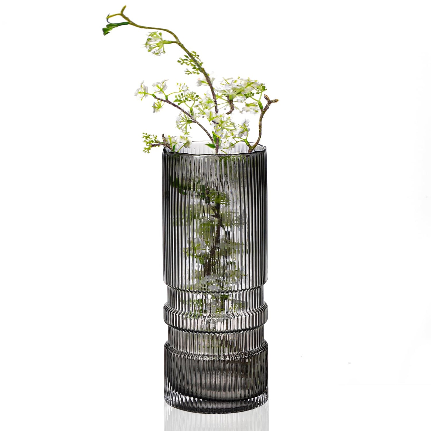 Glass Vase,12 Inch Smoke Gray Glass Vase - Modern Tall Flower Container for Living Room & Office Decor