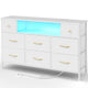 Storage Cabinets & Lockers,55 Inch Dresser with Power Outlets and LED Lights, 8-Drawer Chest(White)