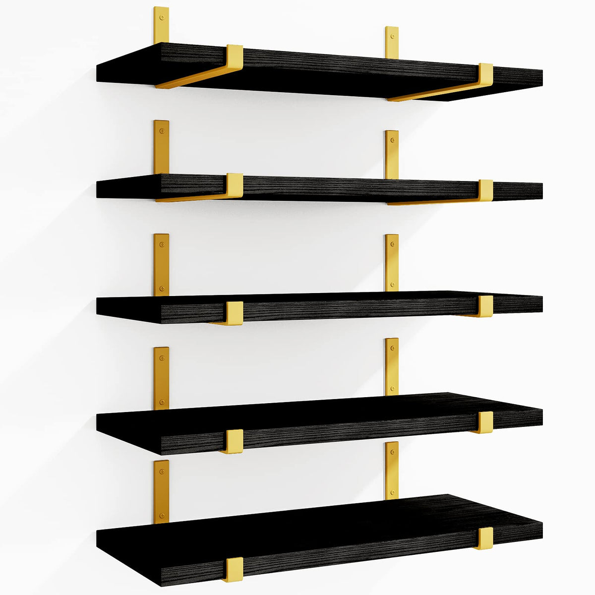 Floating Shelves,Floating Black Gold Shelves Set of 5, 4.7-Inch Wide Rustic Wood Wall Shelves f