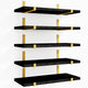 Floating Shelves,Floating Black Gold Shelves Set of 5, 4.7-Inch Wide Rustic Wood Wall Shelves f