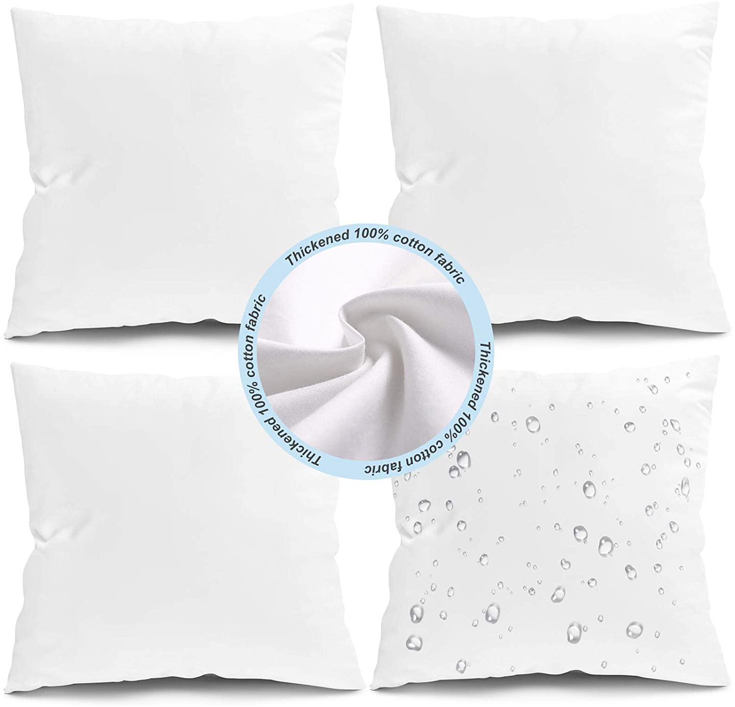 Pillow Inner,4-Pack 18x18 Waterproof Outdoor Pillow Inserts - Square Stuffer Forms for Patio Covers