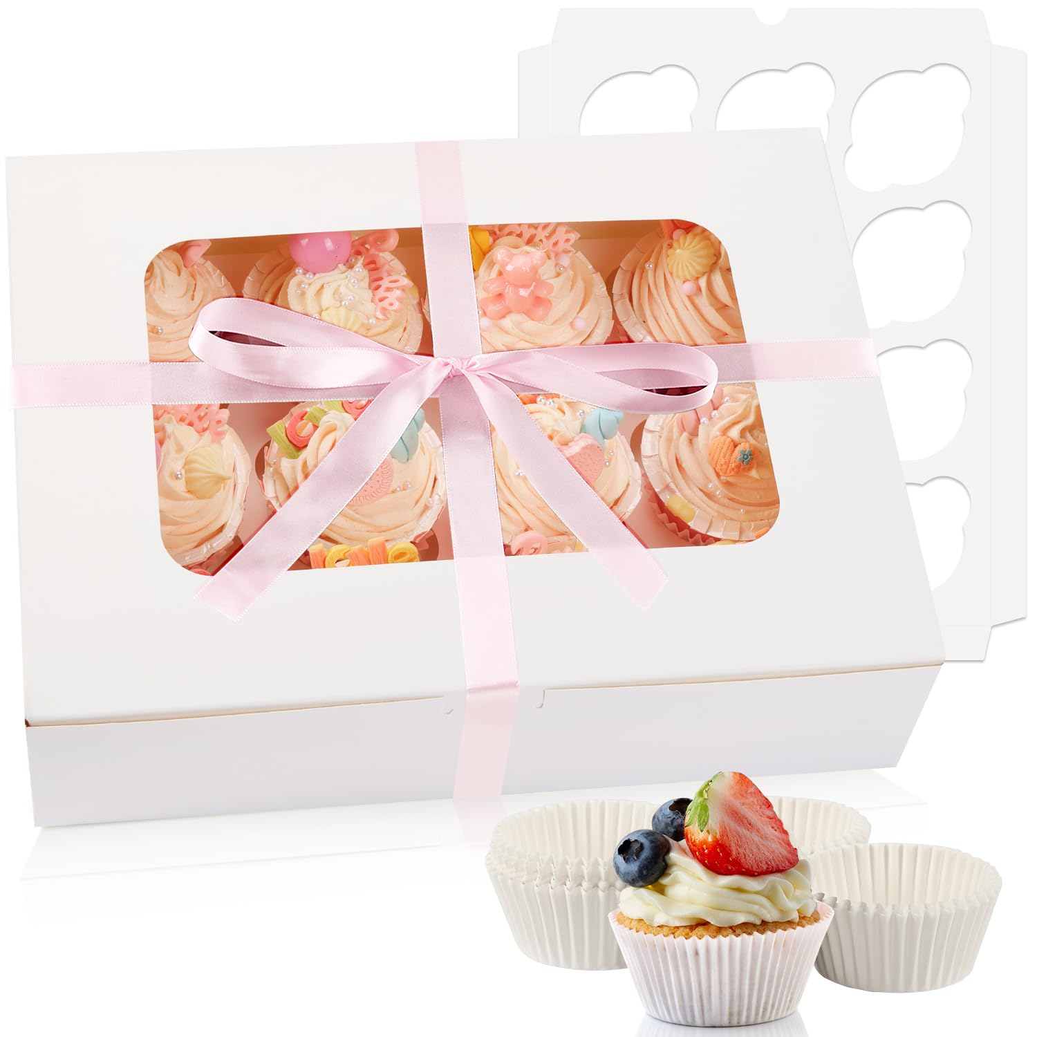 Paper Box,8 Pcs Cupcake Boxes with Window & Inserts | Holds 12 Cupcakes