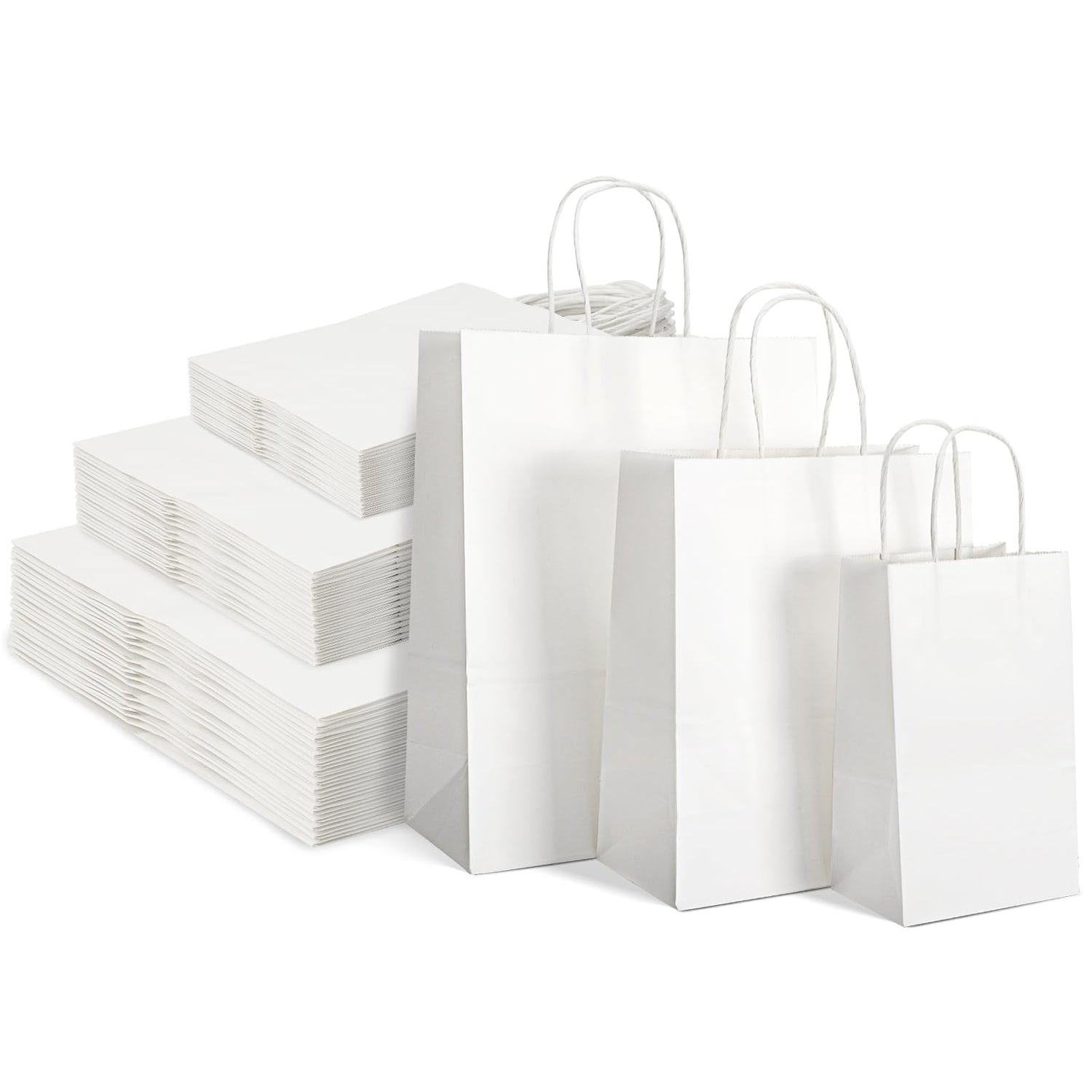 Paper Bag,120-Piece Assorted White Kraft Paper Gift Bags with Handles - Mixed Sizes for Business & Retail Packaging