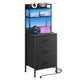 Nightstands,41" LED Nightstand with Charging Station & 3 Fabric Drawers