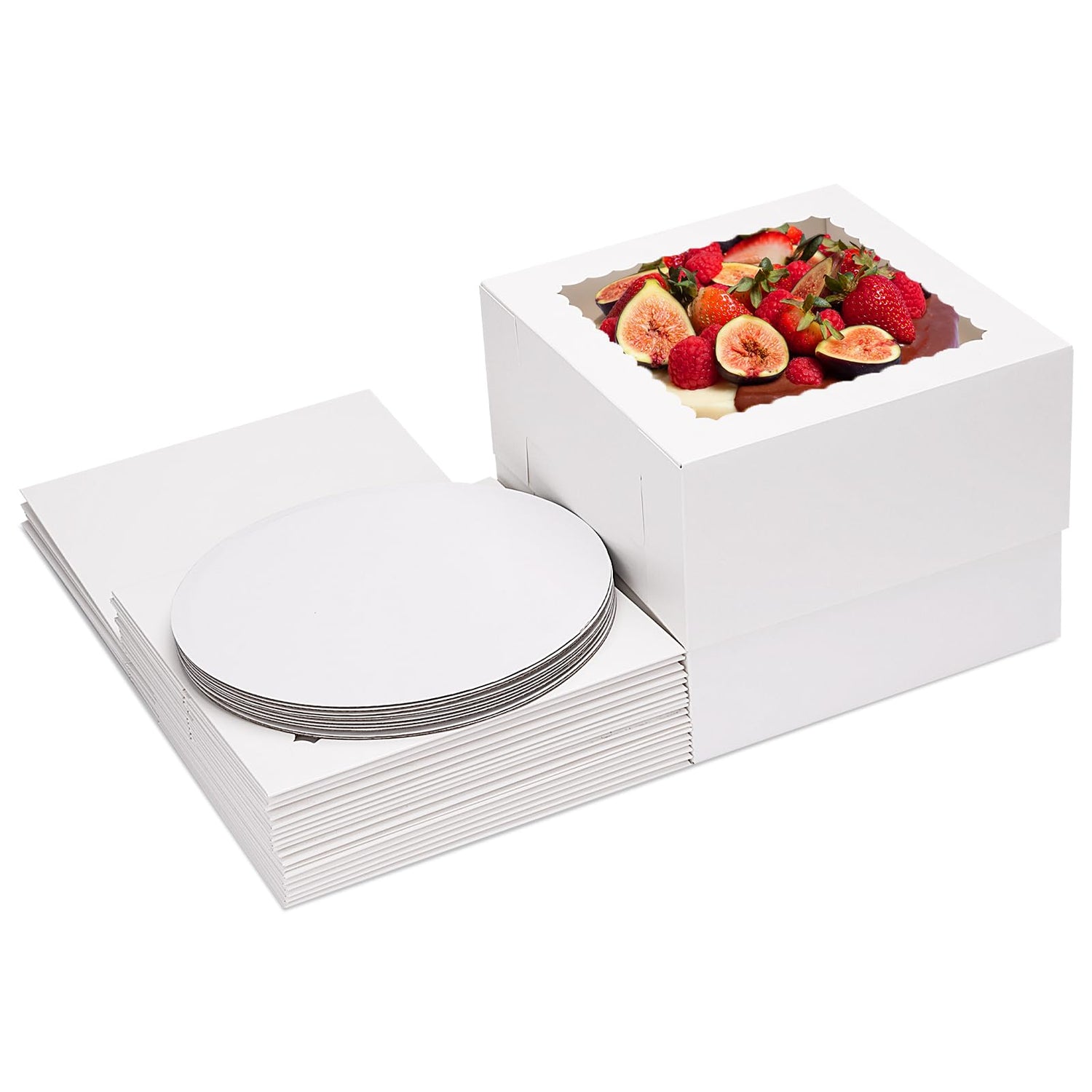 Paper Box,10-Pack 10x10x8 Inch Tall Cake Boxes with Boards