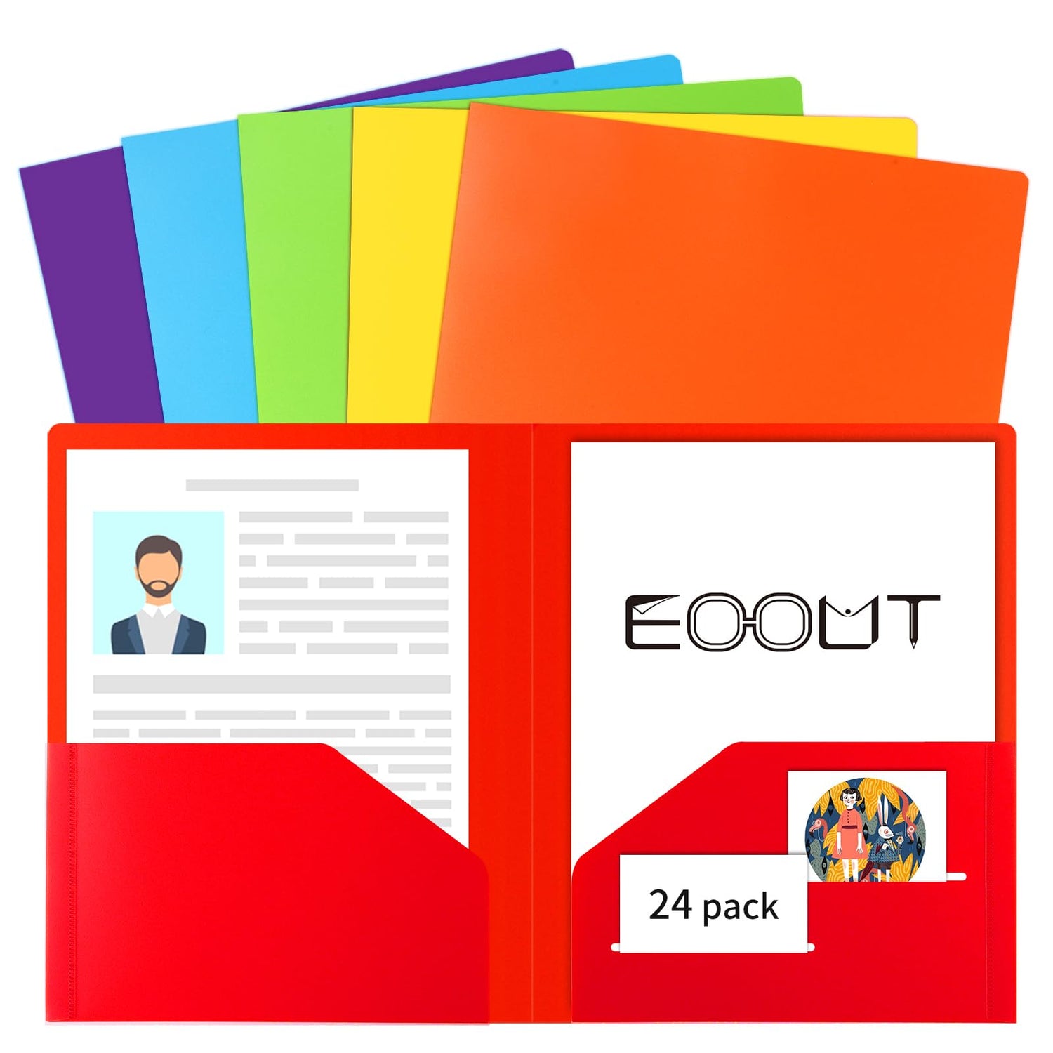 Plastic Folder,24 Pack Plastic Pocket Folders in 6 Colors