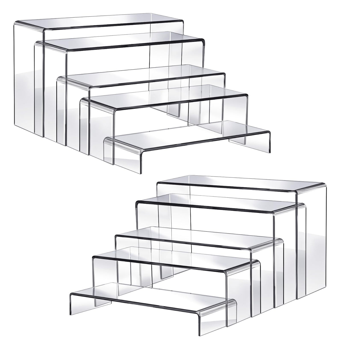Plastic Storage Rack,10-Piece Clear Acrylic Display Risers - Multi-Size Tiered Stands for Showcases (Large Size Set)