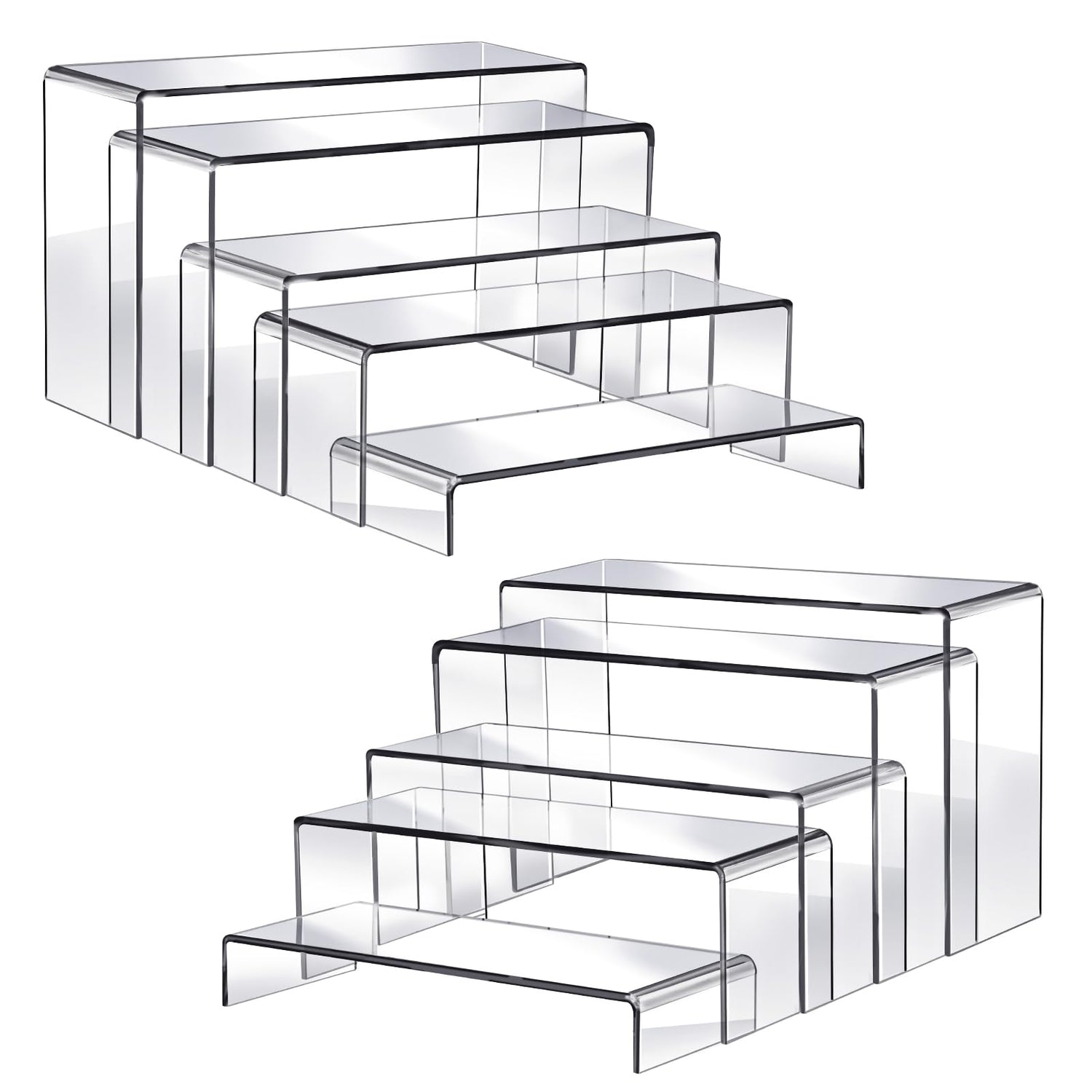 Plastic Storage Rack,10-Piece Clear Acrylic Display Risers - Multi-Size Tiered Stands for Showcases (Large Size Set)