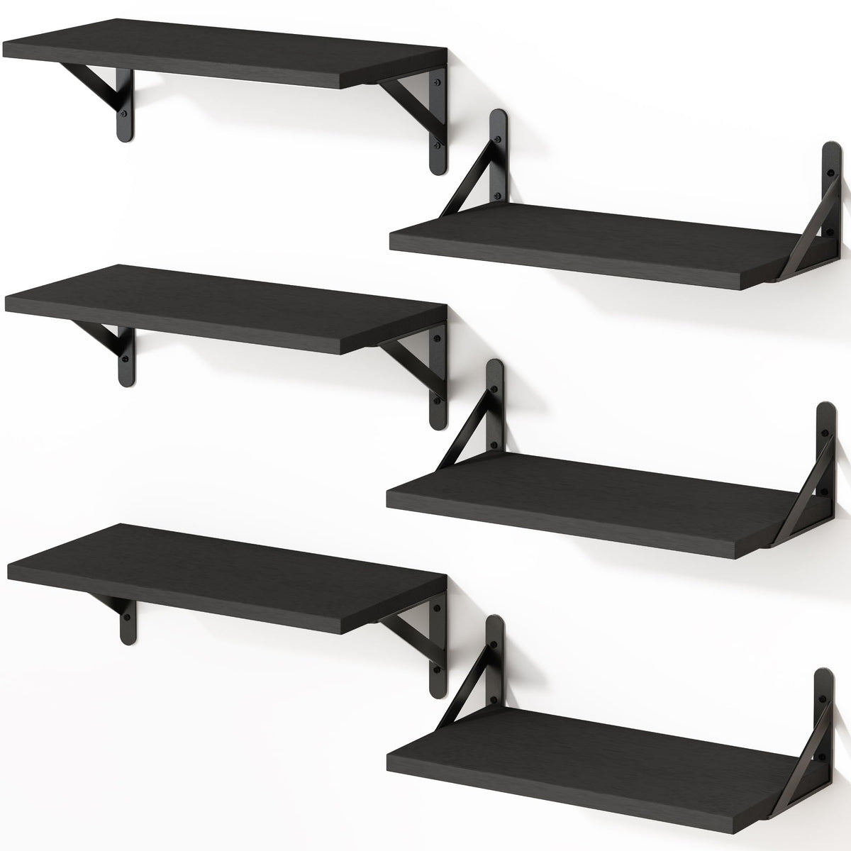 Floating Shelves,Set of 6 Black Floating Wall Shelves 16.5"