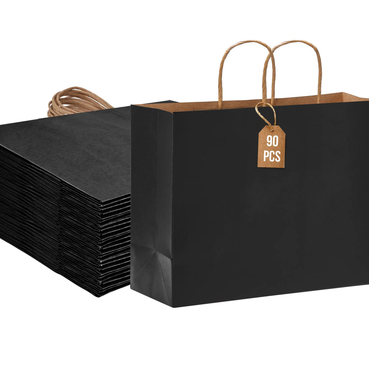 Paper Bag,90-Pack 16x6x12 Inch Black Paper Gift Bags with Handles