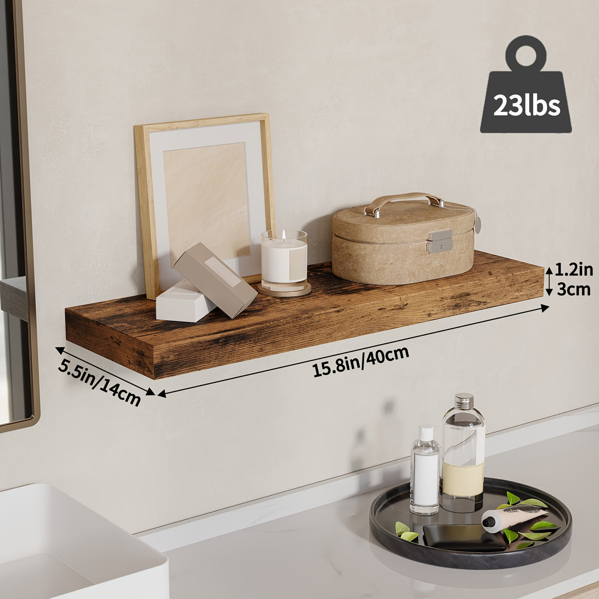 SUPERLELE 8-Piece Floating Shelves for Wall, Wall Mounted Rustic Wood Shelves