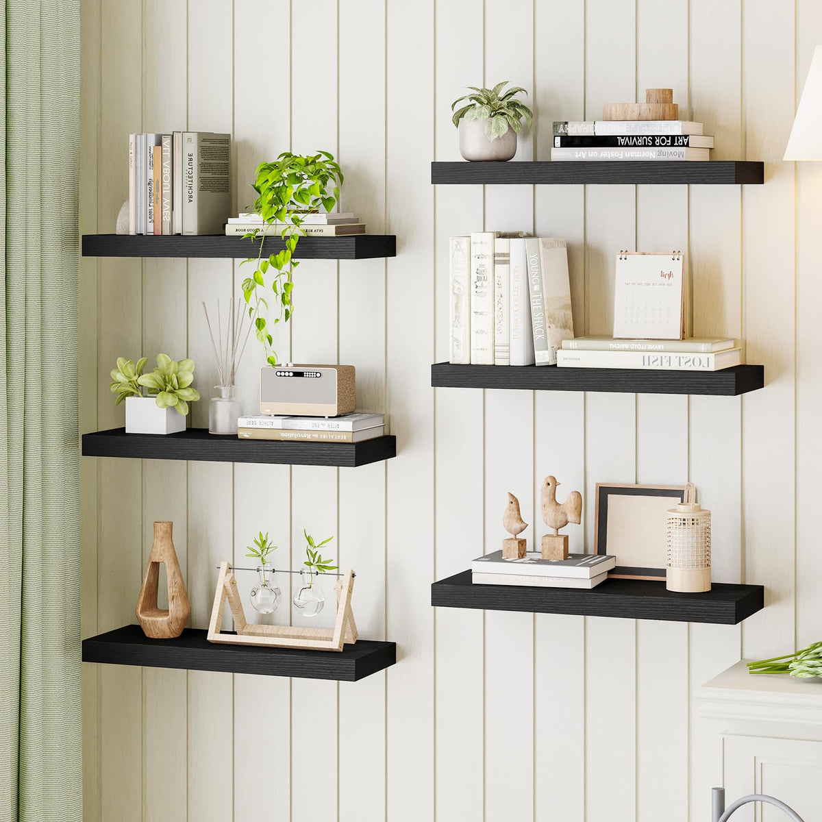 SUPERLELE 6-Piece Floating Shelves for Wall, Wall Mounted Rustic Wood Shelves
