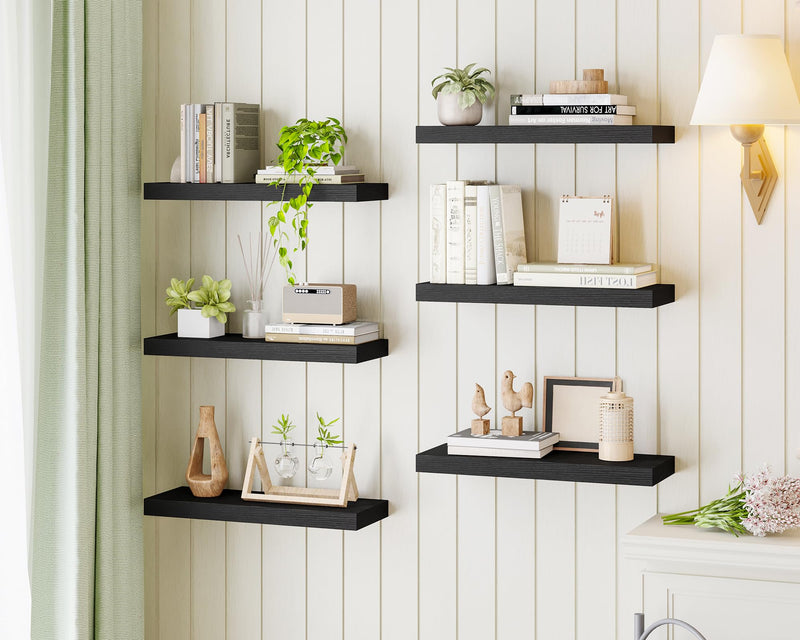 SUPERLELE 6-Piece Floating Shelves for Wall, Wall Mounted Rustic Wood Shelves
