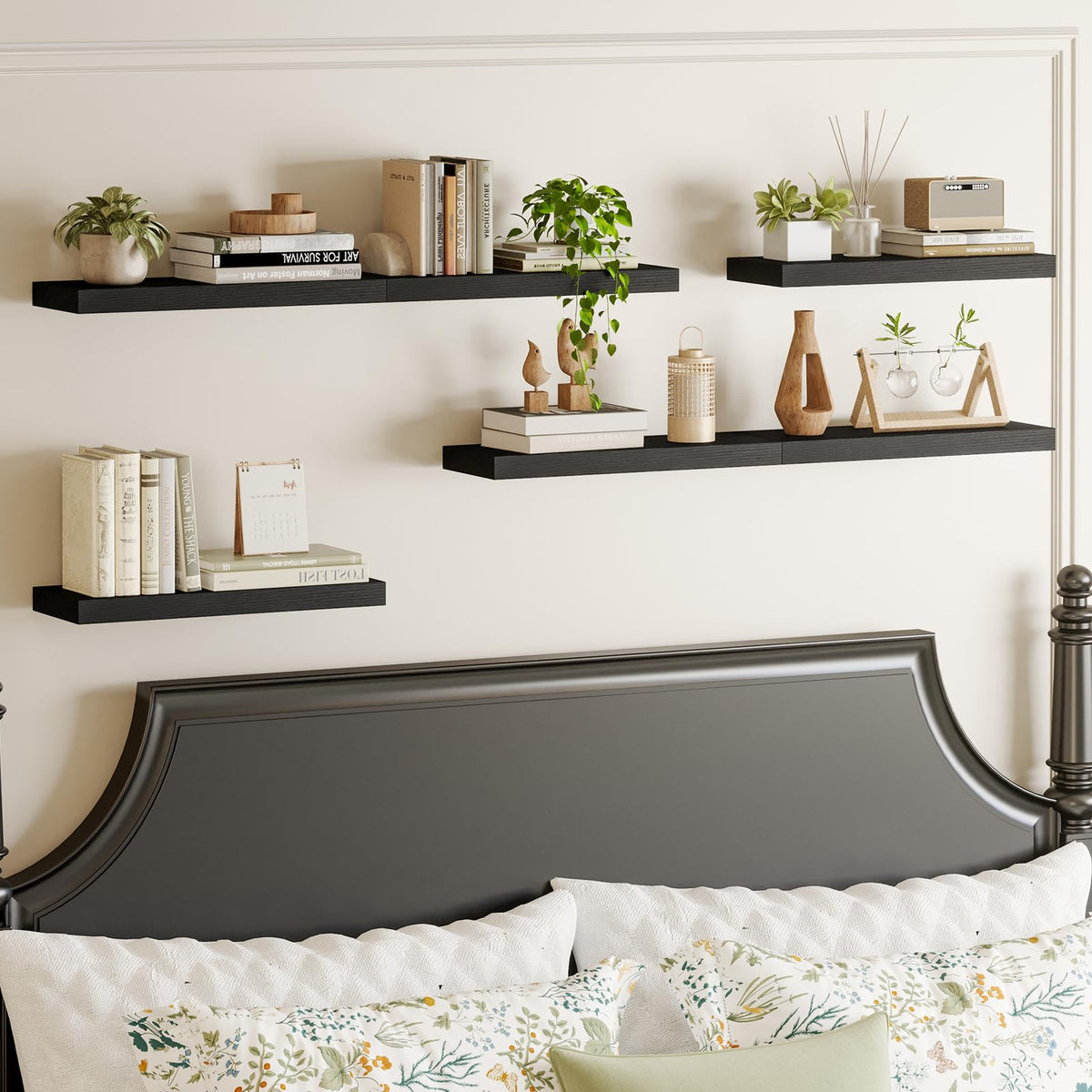 SUPERLELE 6-Piece Floating Shelves for Wall, Wall Mounted Rustic Wood Shelves