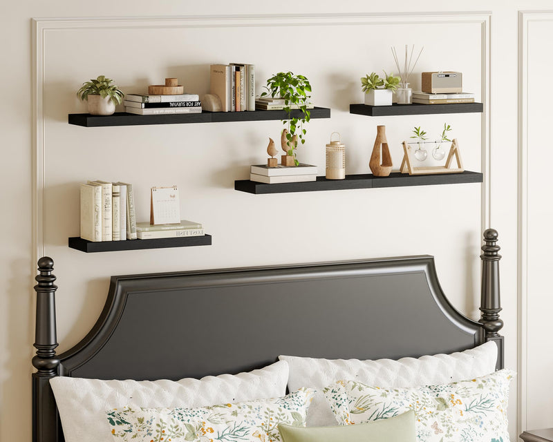 SUPERLELE 6-Piece Floating Shelves for Wall, Wall Mounted Rustic Wood Shelves