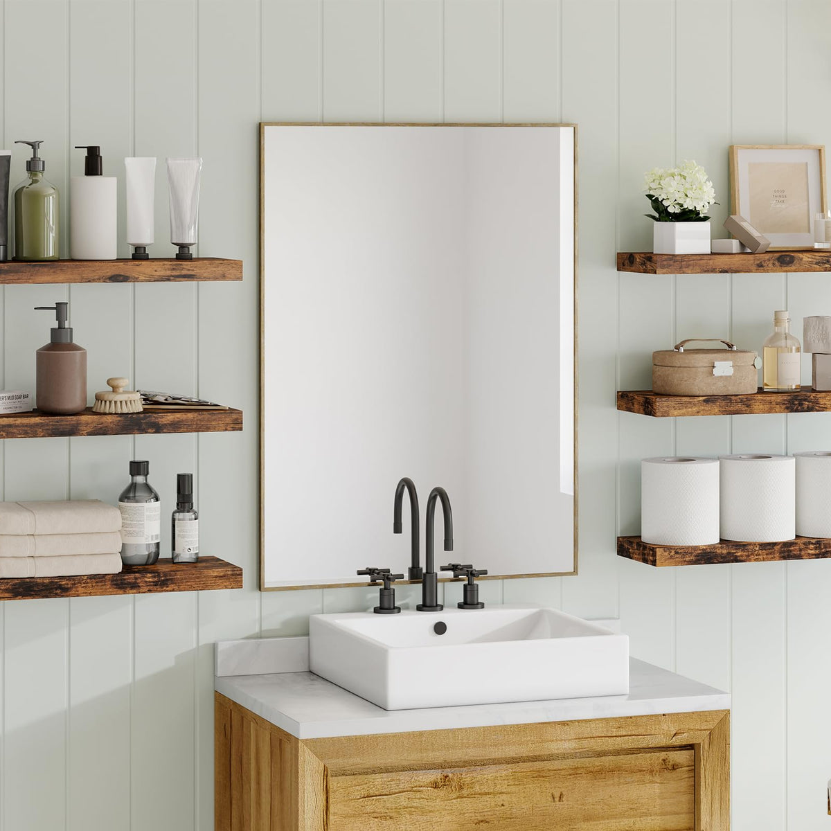 SUPERLELE 6-Piece Floating Shelves for Wall, Wall Mounted Rustic Wood Shelves