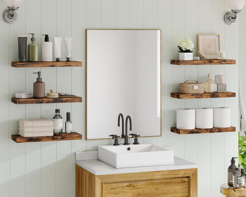 SUPERLELE 6-Piece Floating Shelves for Wall, Wall Mounted Rustic Wood Shelves