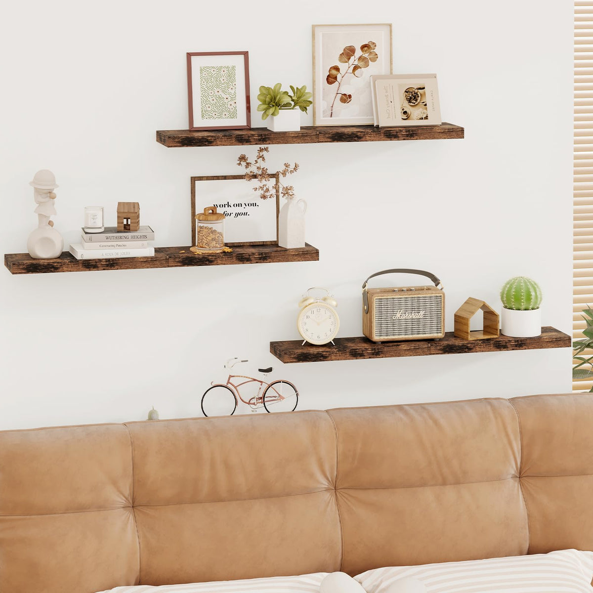 SUPERLELE 6-Piece Floating Shelves for Wall, Wall Mounted Rustic Wood Shelves