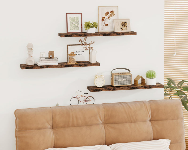 SUPERLELE 6-Piece Floating Shelves for Wall, Wall Mounted Rustic Wood Shelves